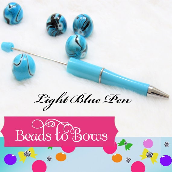 3 for 5.00 Light Blue DIY Bubblegum Beadable Pen Beadable, Beadable Pen Blank, DIY Plastic Beadable Pens, Lightweight Black Ink