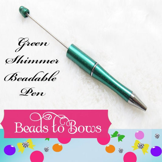 3 for 5.00 DIY Green Shimmer Beadable Pen Blanks, Beadable Pen, DIY Plastic Beadable Pens, Black Ink