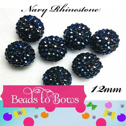 12mm AB Navy Blue Rhinestone Bead Bubblegum Beads,  Gumball Beads,  Rhinestone Beads, 12mm Rhinestone Beads