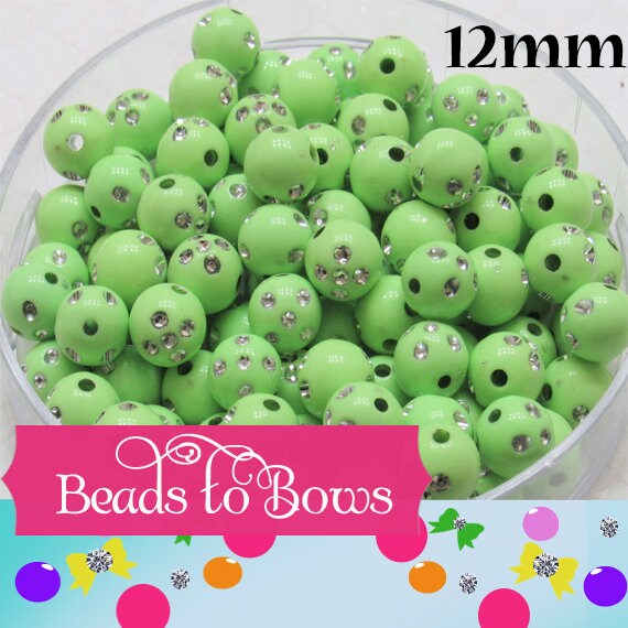12mm Light Green Bling Beads,  Bubblegum Beads,  Chunky Acrylic Bead, Chunky Necklace Supply, Bulk Beads, Chunky Bubblegum Necklace Beads