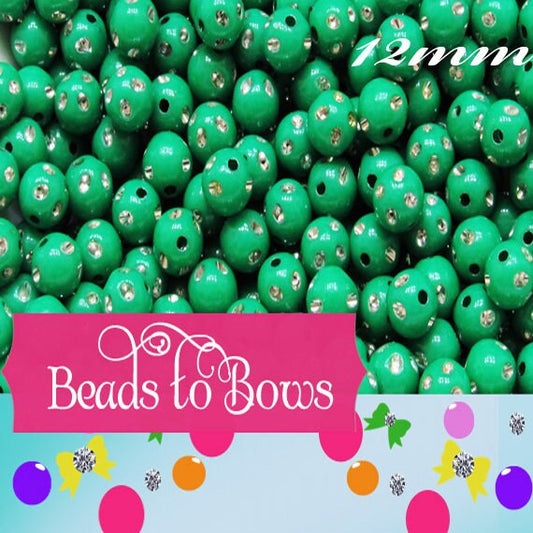 12mm Green Bubblegum Rhinestone Beads, Bubblegum Beads, Chunky Bling Beads, Gumball Beads Chunky Necklace Beads, Faux Rhinestone