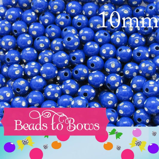 10mm Royal BlueBubblegum Rhinestone Beads, Bubblegum Bead, Chunky Bling Beads, Gumball Beads Chunky Necklace Bead, Rhinestone look Beads