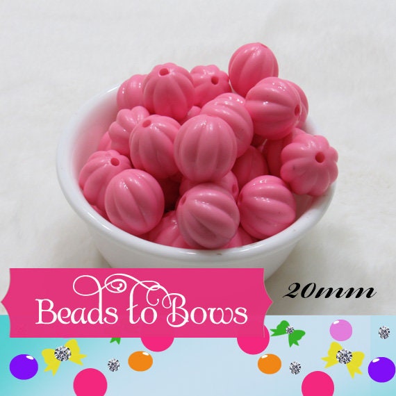 New Pink 20mm Pumpkin Shape Bubblegum Beads, Gumball Beads, Pink Pumpkin Bubblegum Beads