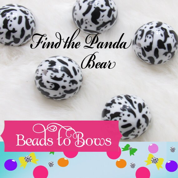NEW 20mm Printed Panda Bear Bubblegum Beads, Matte White Chunky Beads, Print Beads, Chunky Bead, Acrylic Bead,