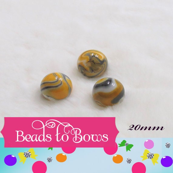 New 20mm Gold Grey White Marble Look Bubblegum Beads, Imitation Marble Beads, Chunky Bi Color Beads