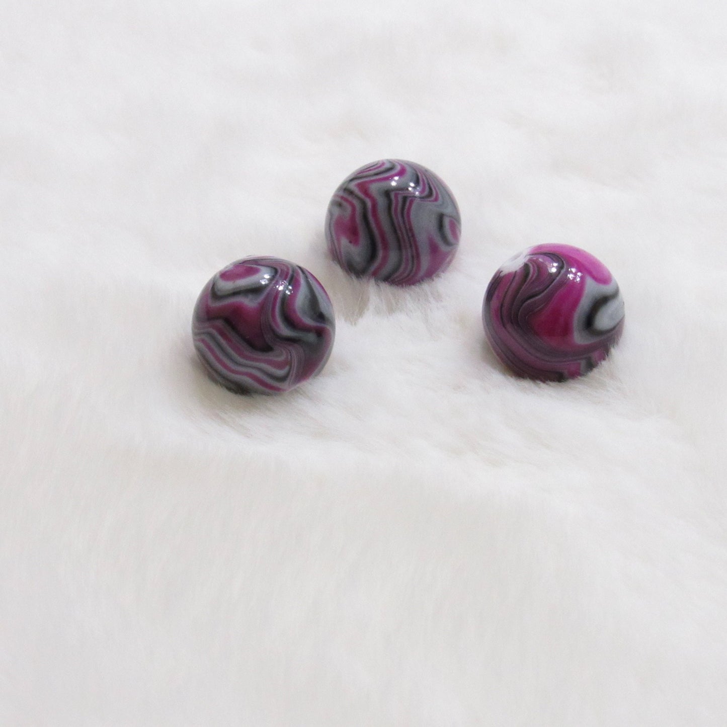 20mm Fuchsia Grey White Marble Look Bubblegum Beads, Imitation Marble Beads, Chunky Bi Color Beads
