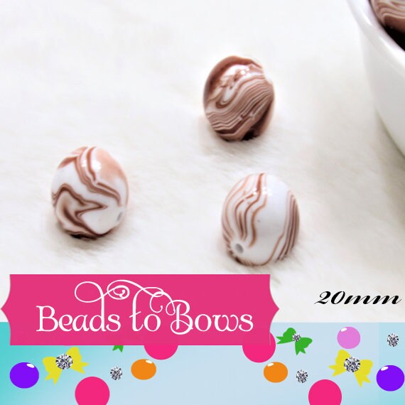 New 20mm Brown and White Marble Look Bubblegum Beads, Imitation Marble Beads, Chunky Bi Color Beads
