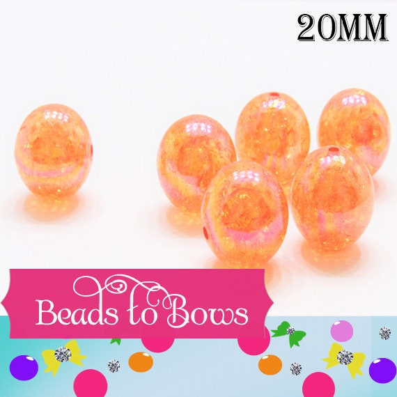 20mm Lt. Orange Crackle Beads, Chunky Transparent Crackle Beads, Acrylic Round Gumball Crackle Beads, Bubblegum Crackle Bead Supply