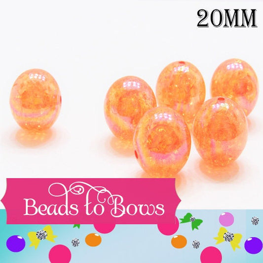 20mm Lt. Orange Crackle Beads, Chunky Transparent Crackle Beads, Acrylic Round Gumball Crackle Beads, Bubblegum Crackle Bead Supply