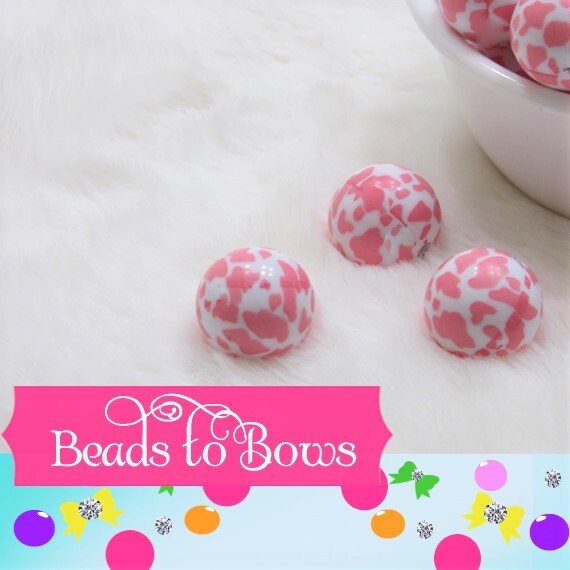 NEW 20mm Pink Cow Print Bubblegum Beads, Chunky Cow Beads, Gumball Bead, Bubblegum Necklace Supply Beads, Chunky Bead Supply,