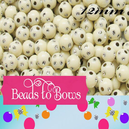 12mm Ivory Bubblegum Rhinestone Beads, Bubblegum Beads, Chunky Bling Beads, Gumball Beads Chunky Necklace Beads, Faux Rhinestone