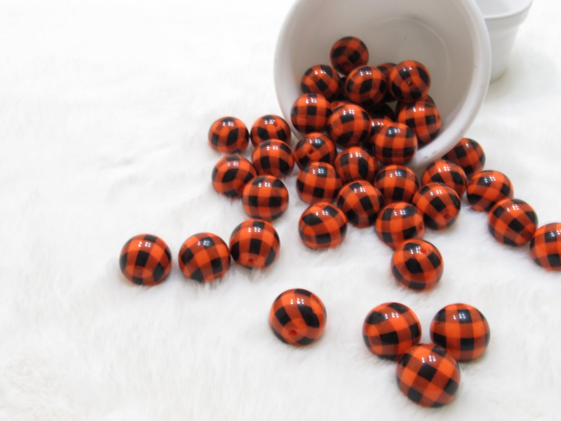 NEW 20mm Orange Buffalo Paid Bubblegum Beads, Chunky Beads, Bubblegum Print Beads, Chunky Necklace Supply Bead, Acrylic Bubblegum Bead,