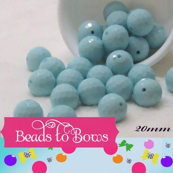 New 20mm Light Blue Faceted Bubblegum Beads, Beadable Pen beads, Gumball Beads, Acrylic Beads, Chunky Beads