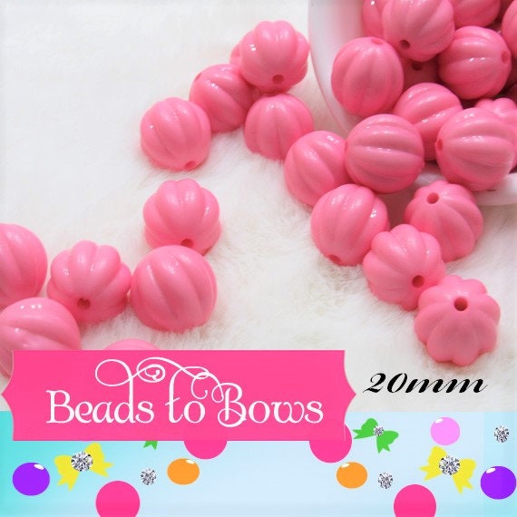 New Pink 20mm Pumpkin Shape Bubblegum Beads, Gumball Beads, Pink Pumpkin Bubblegum Beads