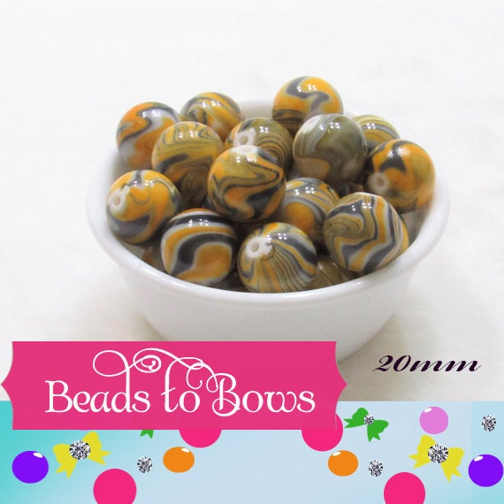 New 20mm Gold Grey White Marble Look Bubblegum Beads, Imitation Marble Beads, Chunky Bi Color Beads