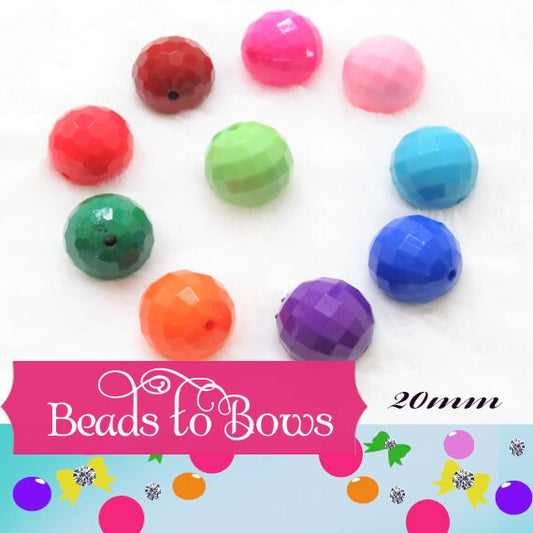 20mm Bright Colored Faceted Bubblegum Bead, Chunky Disco Beads, Round Acrylic Beads, Chunky Bead Supply, Bubblegum Necklace Supply Beads.