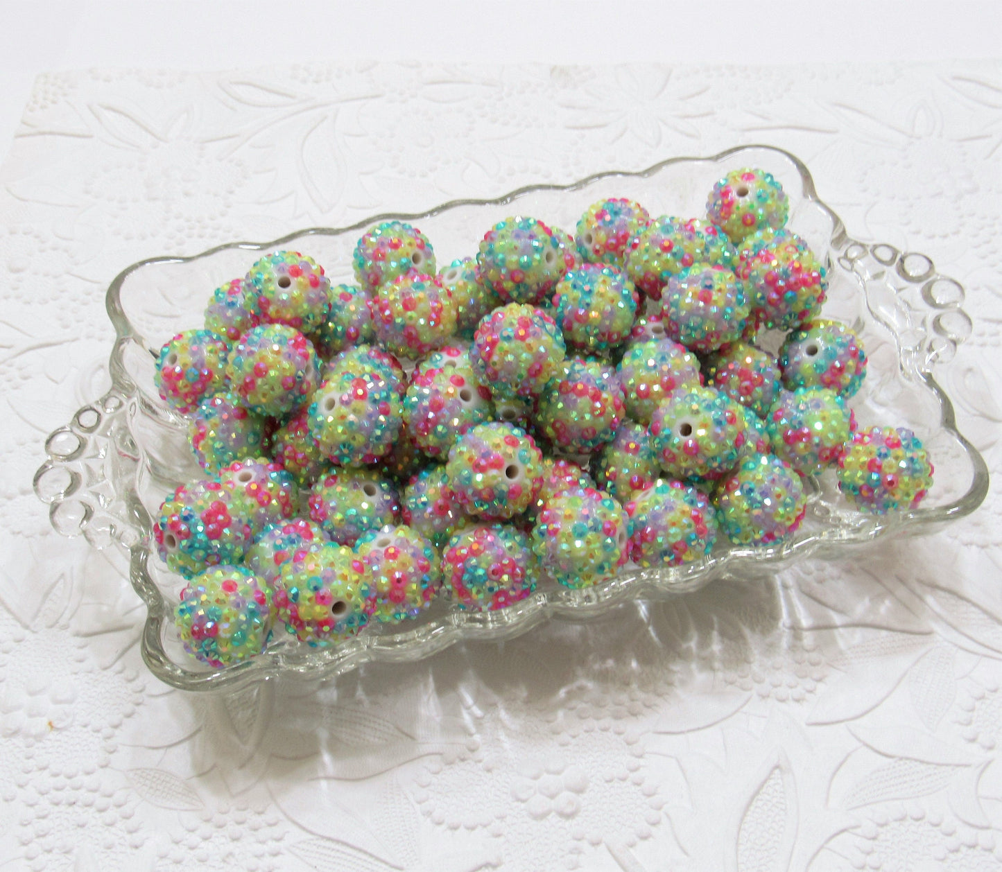 20mm Confetti Rhinestone Beads, Hot Pink Yellow and Aqua Confetti Beads,  Rhinestone Beads, Chunky Rhinestone beads, Bead Supply