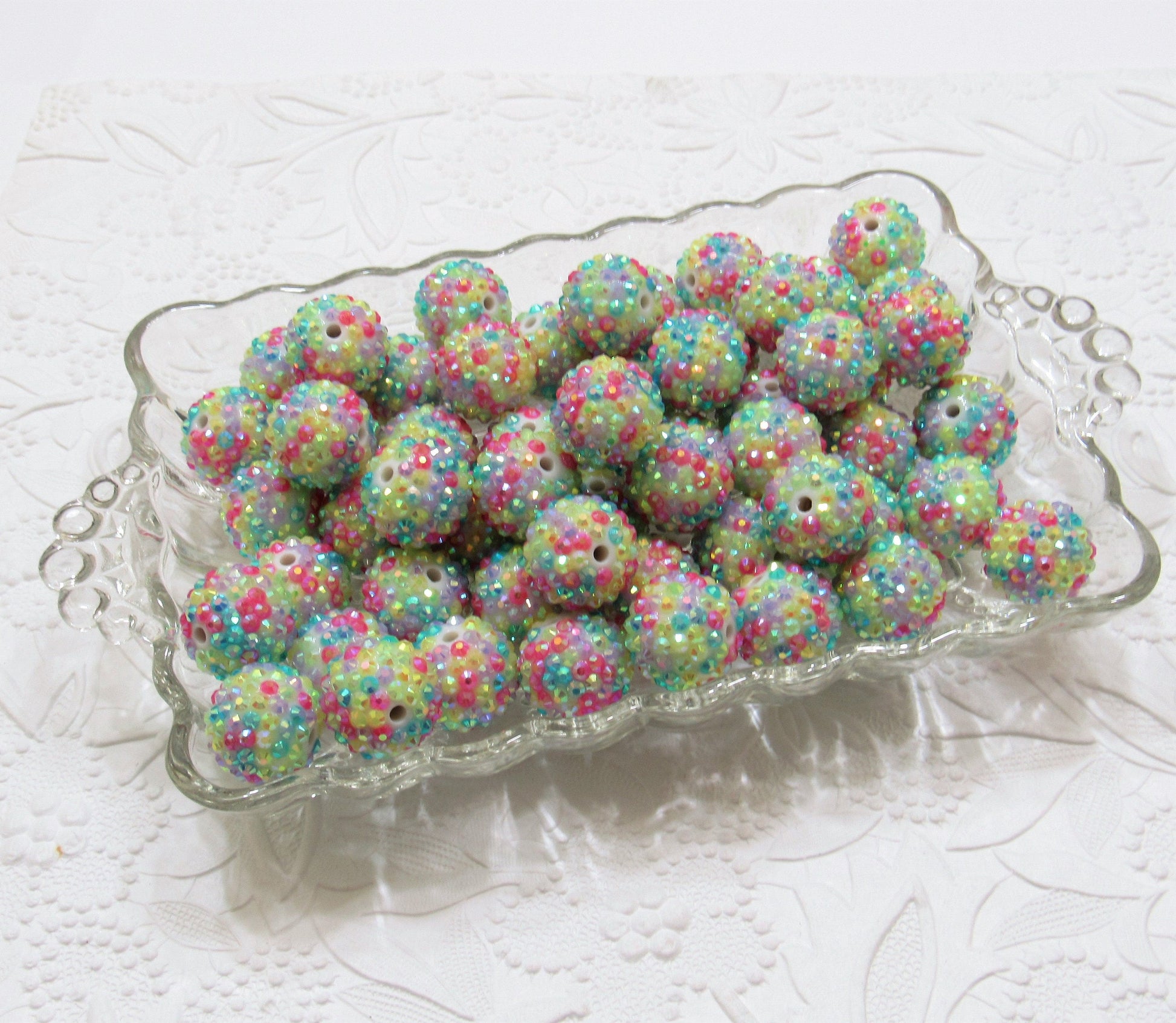 20mm Confetti Rhinestone Beads, Hot Pink Yellow and Aqua Confetti Beads,  Rhinestone Beads, Chunky Rhinestone beads, Bead Supply