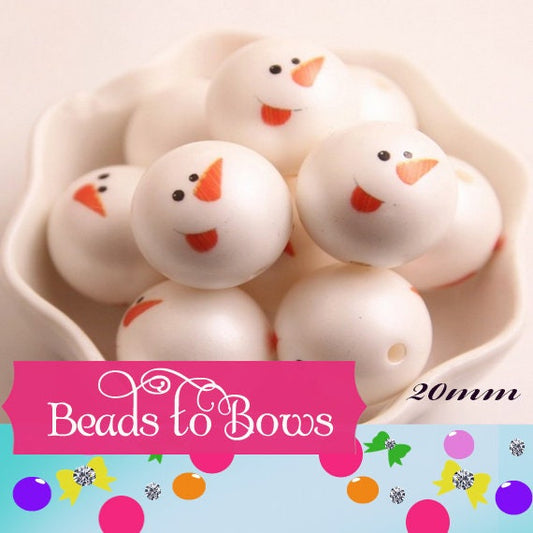 20mm Snowman Print Bubblegum Beads, Bubblegum Snowman, Snowmans Face Printed On Both Sides