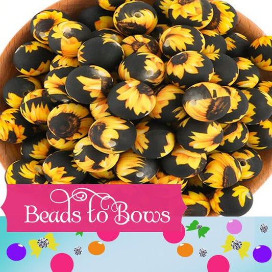 15mm Yellow Daisy Silicone Beads, Baby Teething Beads, Beads For Wristlet Key Chain, Food Grade Beads