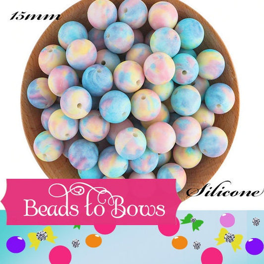 15mm Tie Dye Print  Silicone Beads, Baby Teething Beads, Beads For Wristlet Key Chain, Food Grade Beads