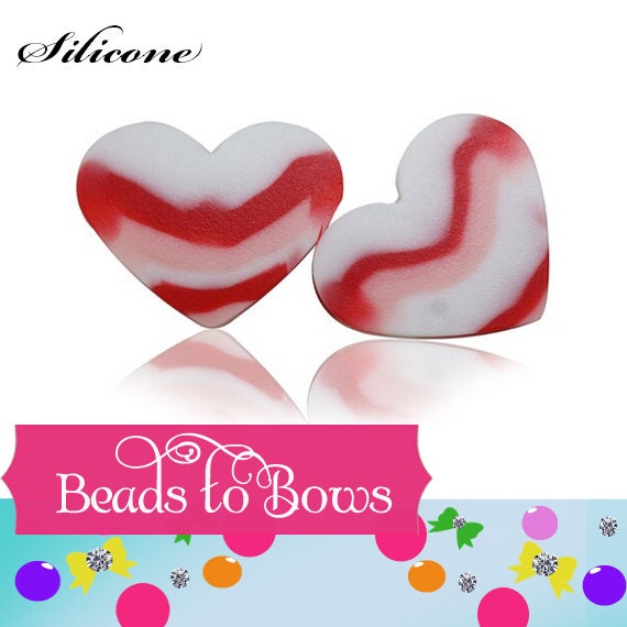 3 Red 25mm Silicone Heart Focal Bead, Teething Bead, Pacifier bead, Key Chain Ornament, Teething Necklace Bead, Food Grade Silicone