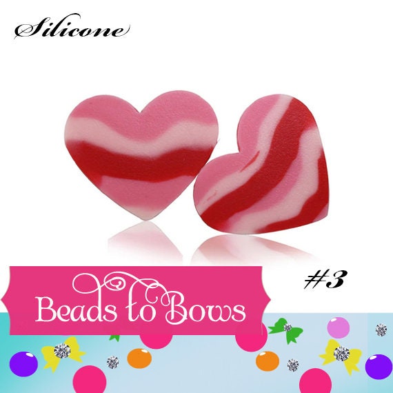 3 Red 25mm Silicone Heart Focal Bead, Teething Bead, Pacifier bead, Key Chain Ornament, Teething Necklace Bead, Food Grade Silicone