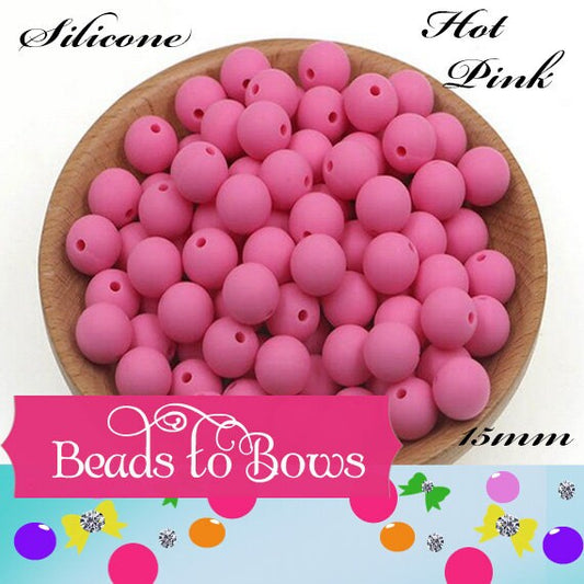 15mm Hot Pink Silicone Bead, Teething Silicone Beads, DIY Pen, Teething, lanyard, Bead, Food Grade Silicon Beads, Key Chain Silicone Beads