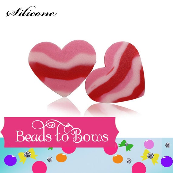 3 Red 25mm Silicone Heart Focal Bead, Teething Bead, Pacifier bead, Key Chain Ornament, Teething Necklace Bead, Food Grade Silicone