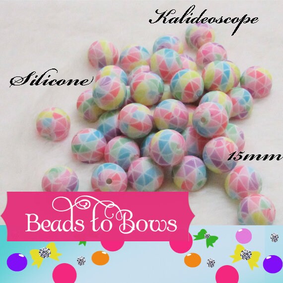 15mm Kalideoscope Silicone Beads, Colorful Baby Teething Beads, Beads For Wristlet Key Chain, Food Grade Beads