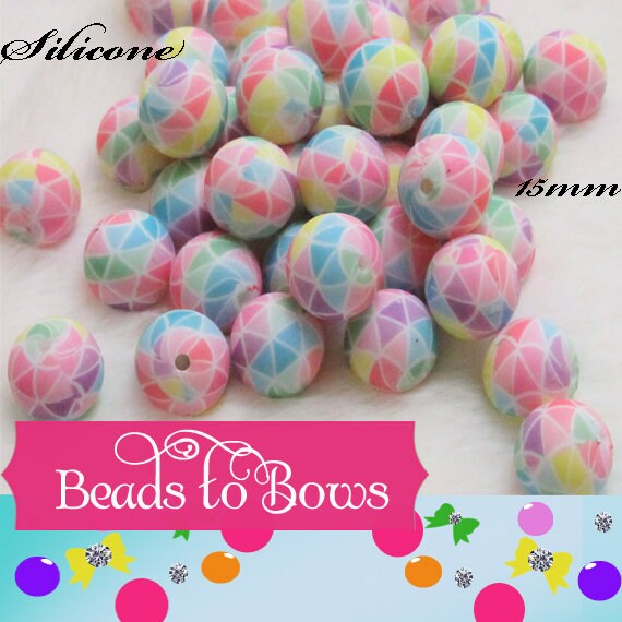 15mm Kalideoscope Silicone Beads, Colorful Baby Teething Beads, Beads For Wristlet Key Chain, Food Grade Beads