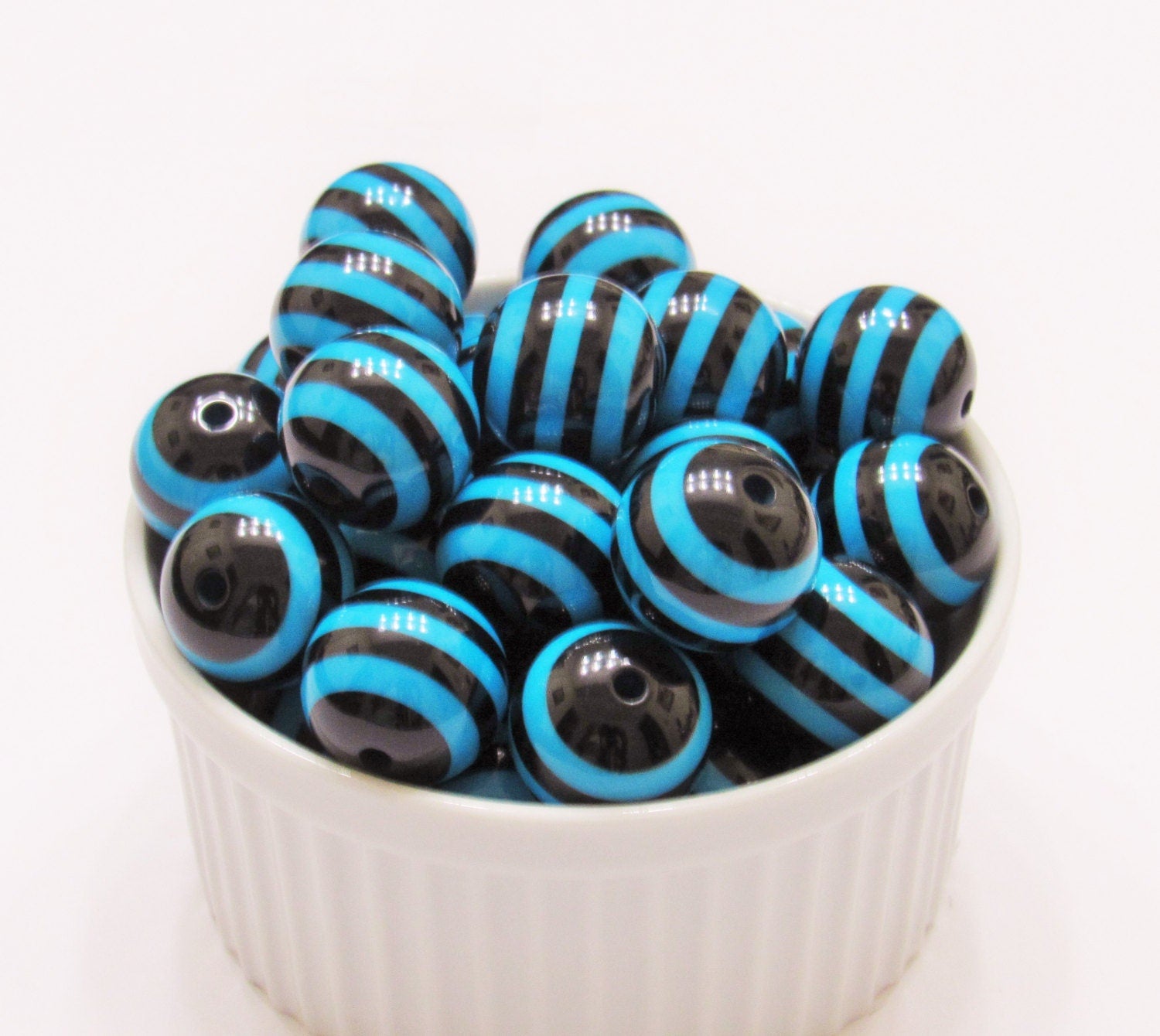 20mm Chunky Black & Blue Green Striped Bubblegum Beads, Striped Gum Ball Bead, Chunky Bubblegum Bead, Chunky necklace Supply Bead Supply
