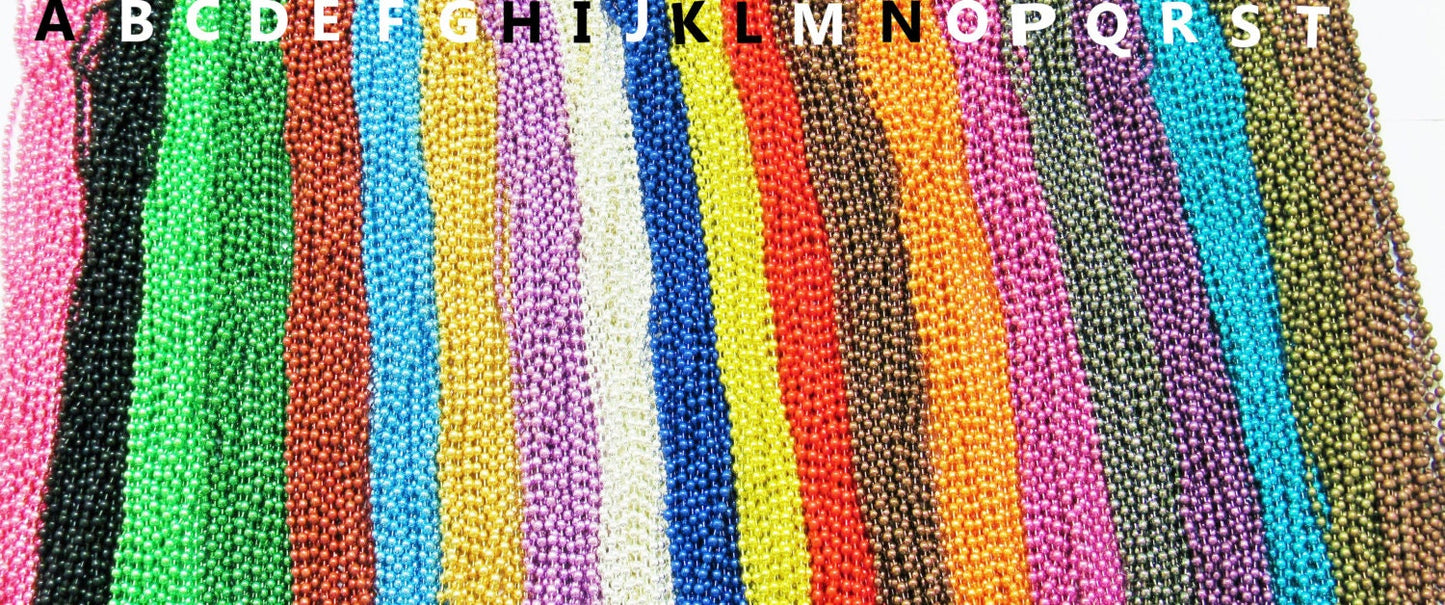 50 Colored 24 in. Ball Chain Necklaces, Pendant Chains, Dog Tag Chains, Necklace Chains, 24 Inch Gunmetal, Antique Brass, Silver Ball Chains