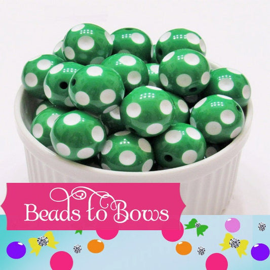 20mm Green Polka Dot Bubblegum Beads,  Chunky Bubblegum Beads, Acrylic Gum Ball Beads, Bubblegum Necklace Supply Bead,