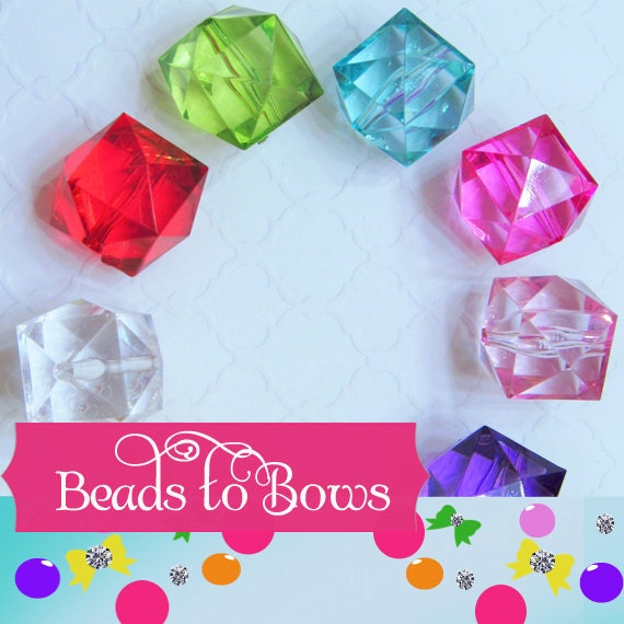 20 mm Faceted Ice Cube Beads, Chunky Bubblegum Bead, Square Faceted Transparent Beads, Chunky Bead Supply, You Choose