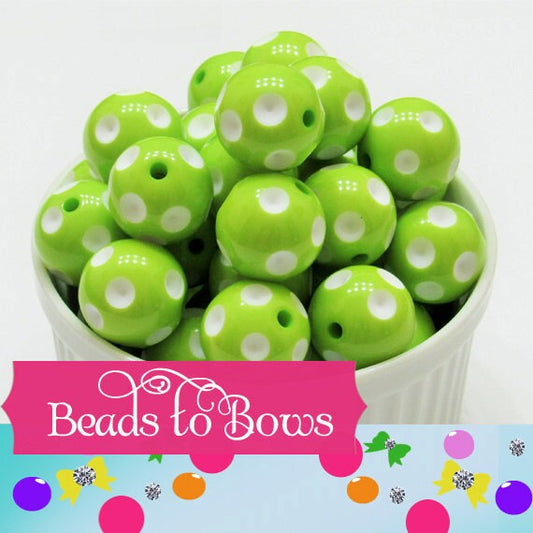 20mm Lime Polka Dot Beads, Bubblegum Beads, Gumball Beads, Chunky Bubblegum Beads, Bubblergum Necklace Beads, Chunky Necklace Supply