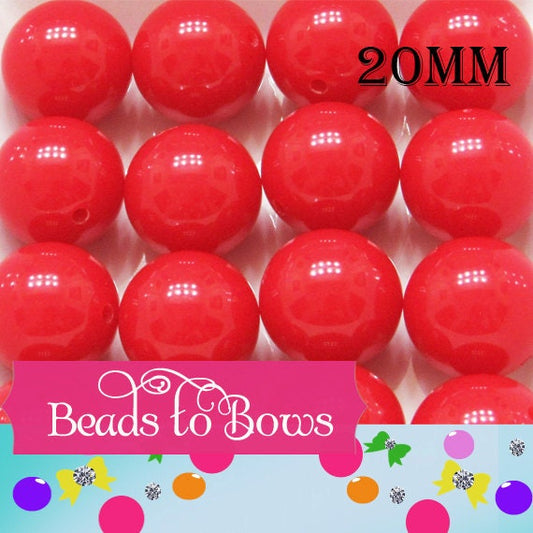 Neon RED 20mm BUBBLEGUM Beads, Chunky Bead, Solid Neon Red Bubblegum Bead, Chunky Bead Supply, Jewelry Supply, DIY Chunky Bead Supply