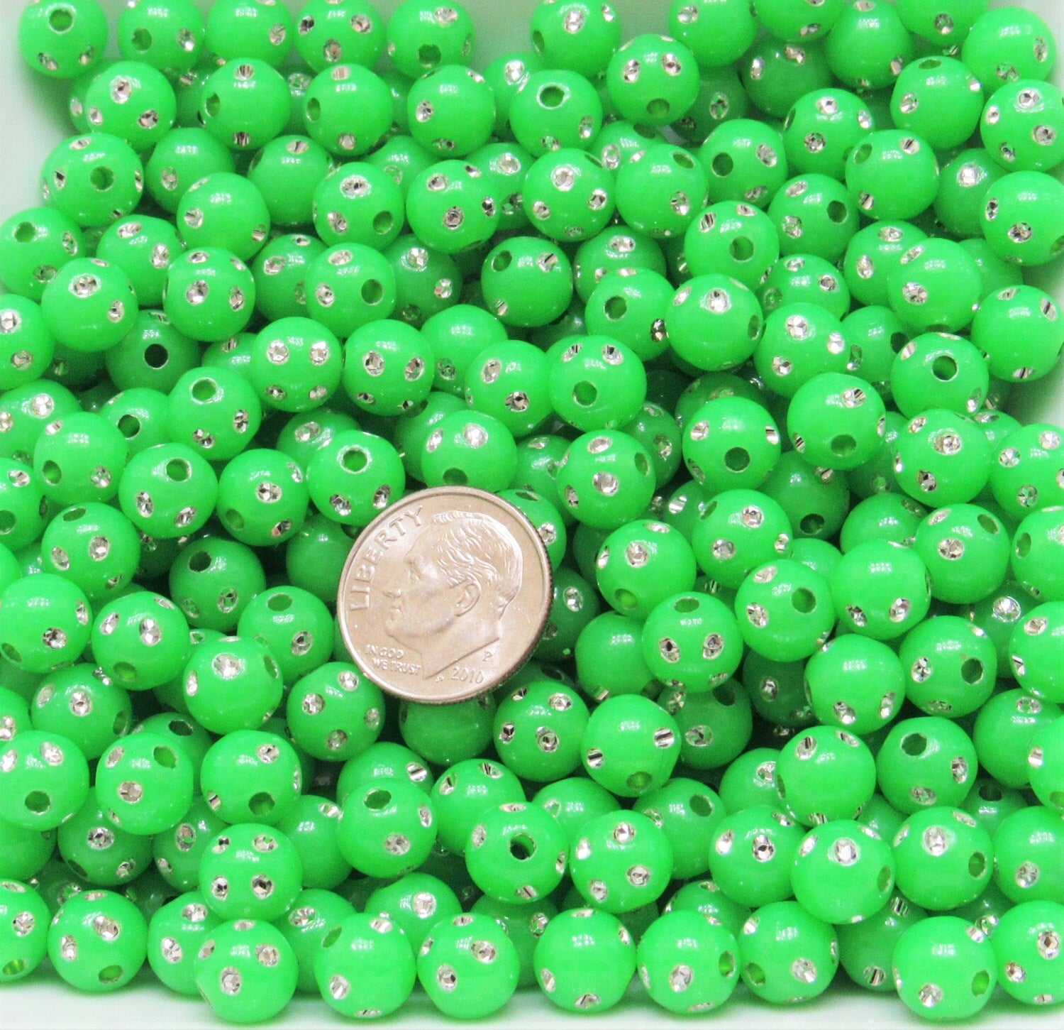 8mm Lime Beads, Bling Beads,  Bottlecap Bead, Bubblegum Beads, Diamond Round Beads, Sparkle Beads, Bead Supply