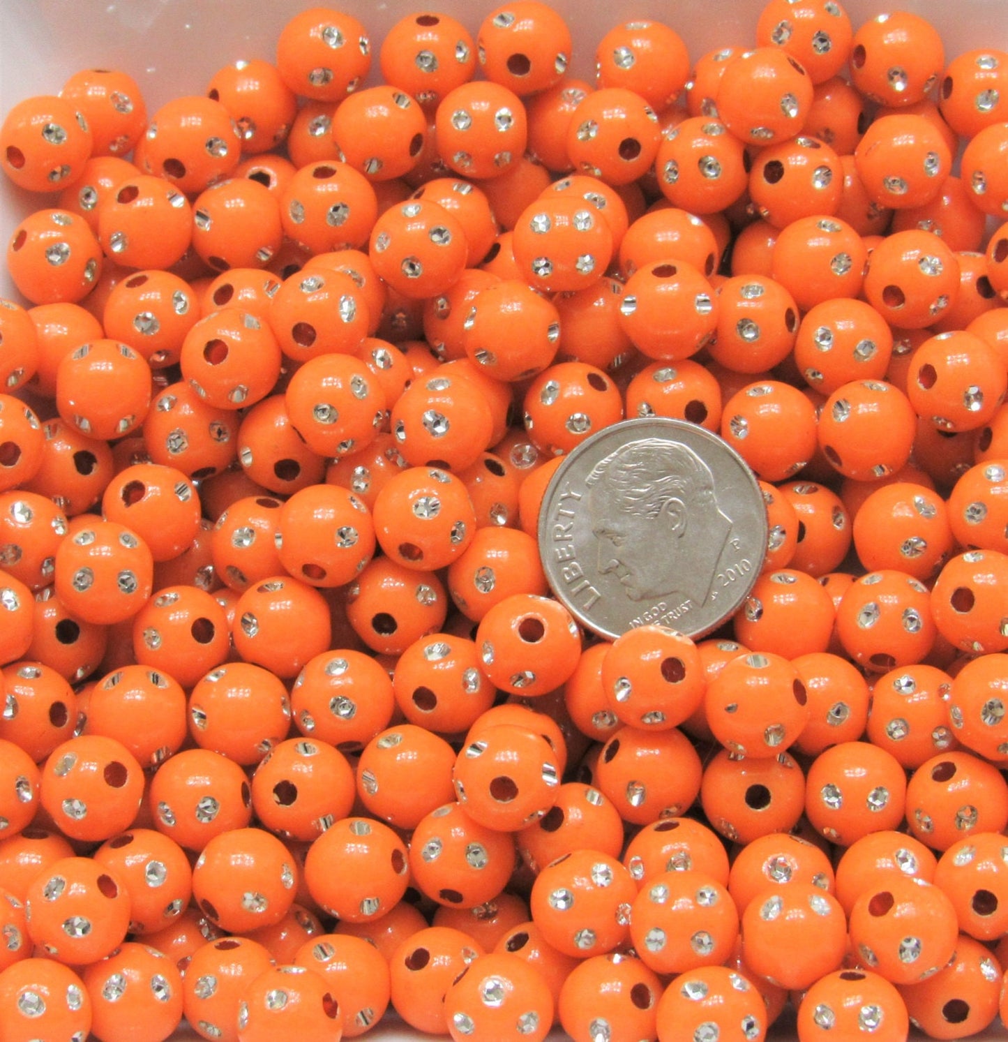SALE 8mm Orange Rhinestone Bubblegum Beads, Chunky Bubblegum Bead , Gumball Acrylic Beads, Chunky Necklace Supply Bead, Chunky Gumball Beads