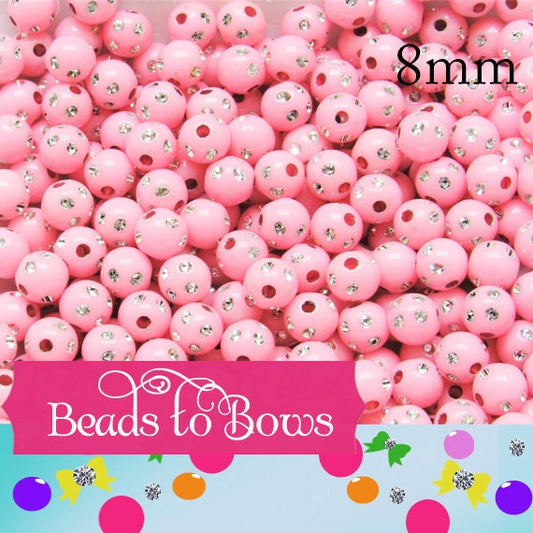 Light Pink 8mm Bling Bead, Chunky Bubblegum Bead, Gumball Acrylic Bead, Chunky Necklace Supply Bead, Chunky Gumball Bead