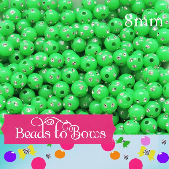 8mm Lime Beads, Bling Beads,  Bottlecap Bead, Bubblegum Beads, Diamond Round Beads, Sparkle Beads, Bead Supply