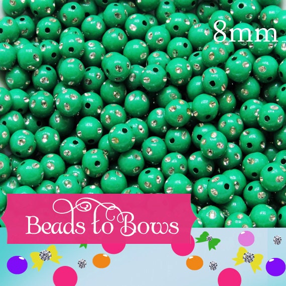 Green 8mm Bling Bubblegum Beads, Chunky Bubblegum Beads,  Acrylic Beads, Chunky Necklace Supply Beads, Chunky Gumball Beads