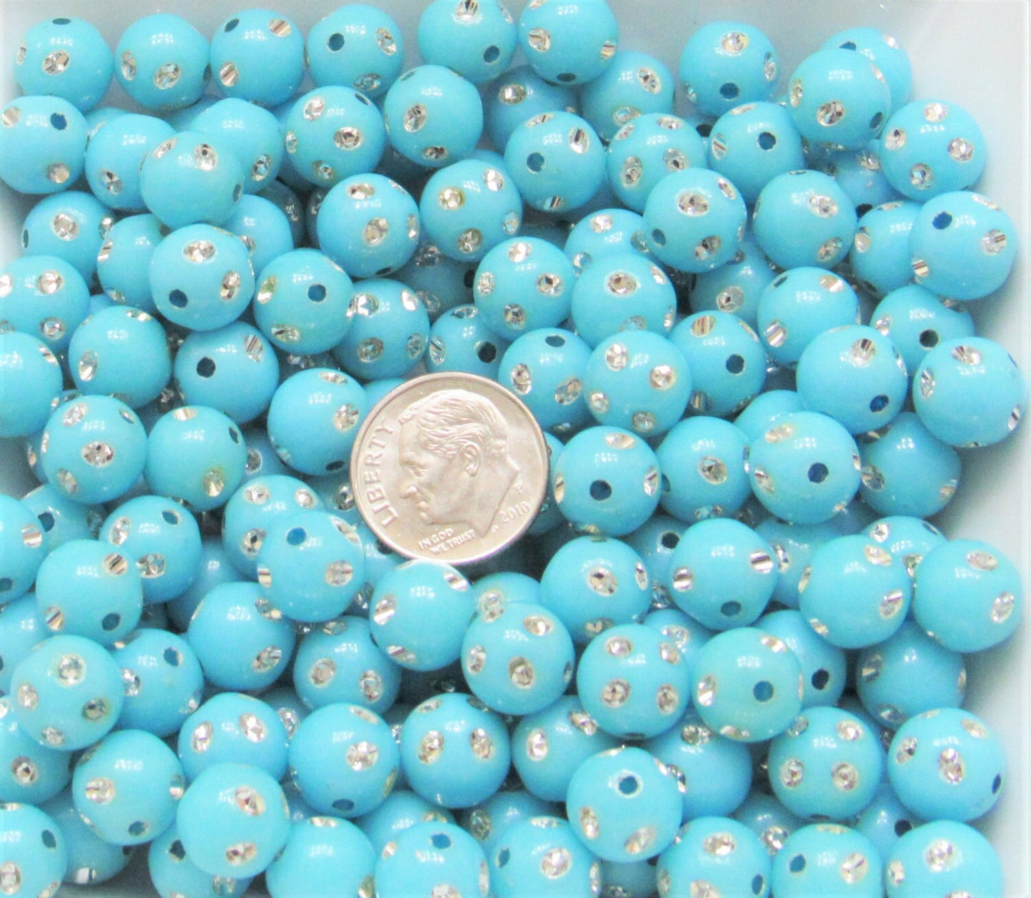10mm Lt. Blue Bubblegum Rhinestone Beads, Bubblegum Bead, Chunky Bling Beads, Gumball Beads Chunky Necklace Bead, Rhinestone look Beads