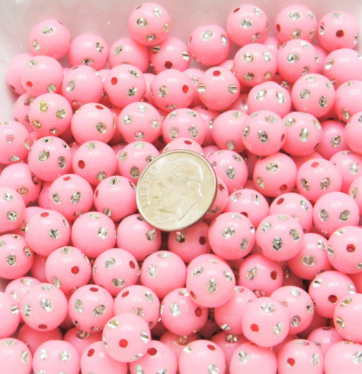 10mm Pink Bubblegum Rhinestone Beads, Bubblegum Beads, Chunky Bling Beads, Gumball Beads Chunky Necklace Beads, Rhinestone look Beads