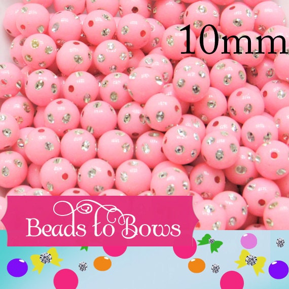 10mm Pink Bubblegum Rhinestone Beads, Bubblegum Beads, Chunky Bling Beads, Gumball Beads Chunky Necklace Beads, Rhinestone look Beads