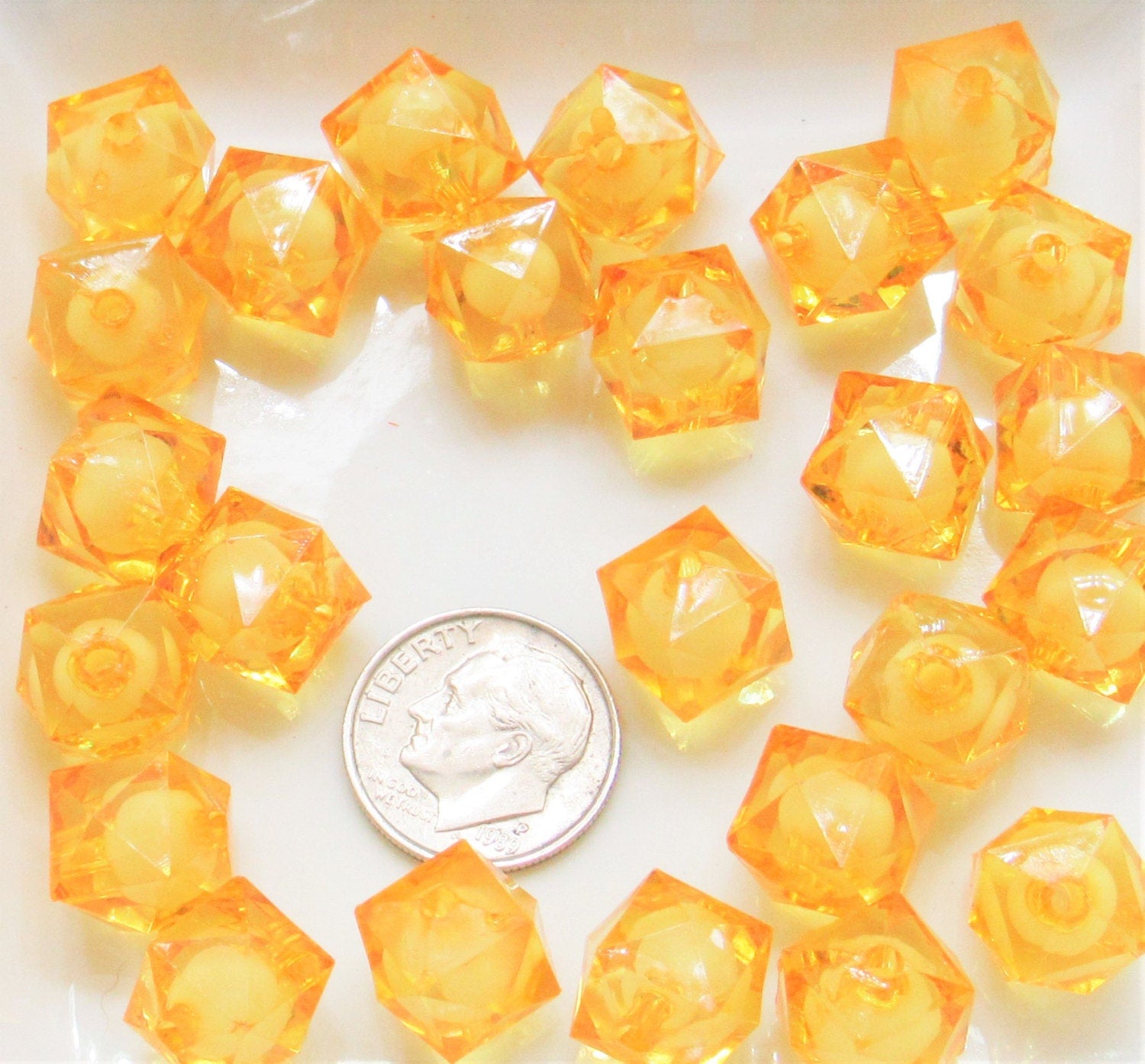 12mm Golden Square Bead In A Bead, Bubblegum Bead, Chunky Bead, Faceted Bead, Transparent Ice Cube Bead, Kawaii Bead Supply