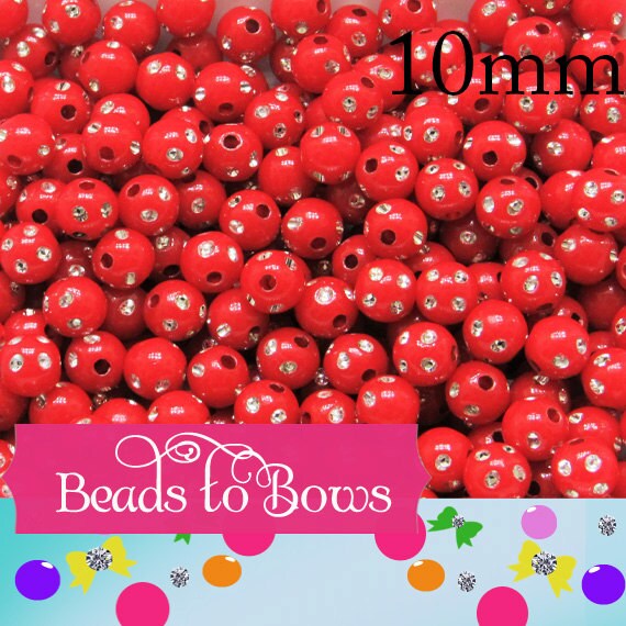10mm Red Bubblegum Rhinestone Beads, Bubblegum Beads, Chunky Bling Beads, Gumball Beads Chunky Necklace Beads, Rhinestone look Beads