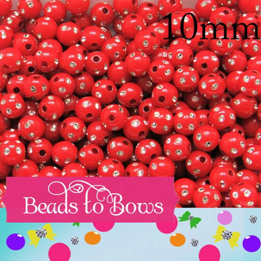 10mm Red Bubblegum Rhinestone Beads, Bubblegum Beads, Chunky Bling Beads, Gumball Beads Chunky Necklace Beads, Rhinestone look Beads