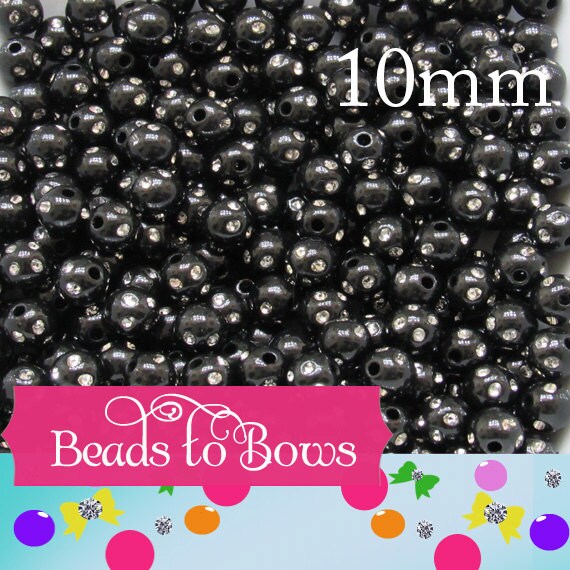 10mm Black Bubblegum Rhinestone Beads, Bubblegum Beads, Chunky Bling Beads, Gumball Beads Chunky Necklace Beads, Rhinestone look Beads