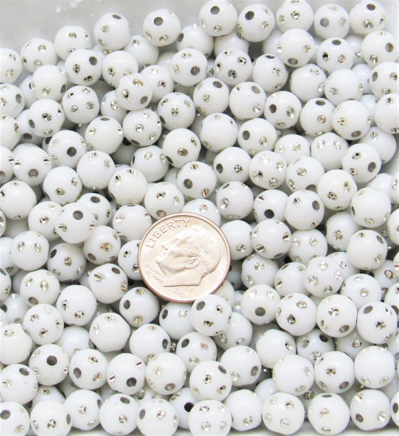 10mm White Bubblegum Rhinestone Beads, Bubblegum Beads, Chunky Bling Beads, Gumball Beads Chunky Necklace Beads, Rhinestone look Beads